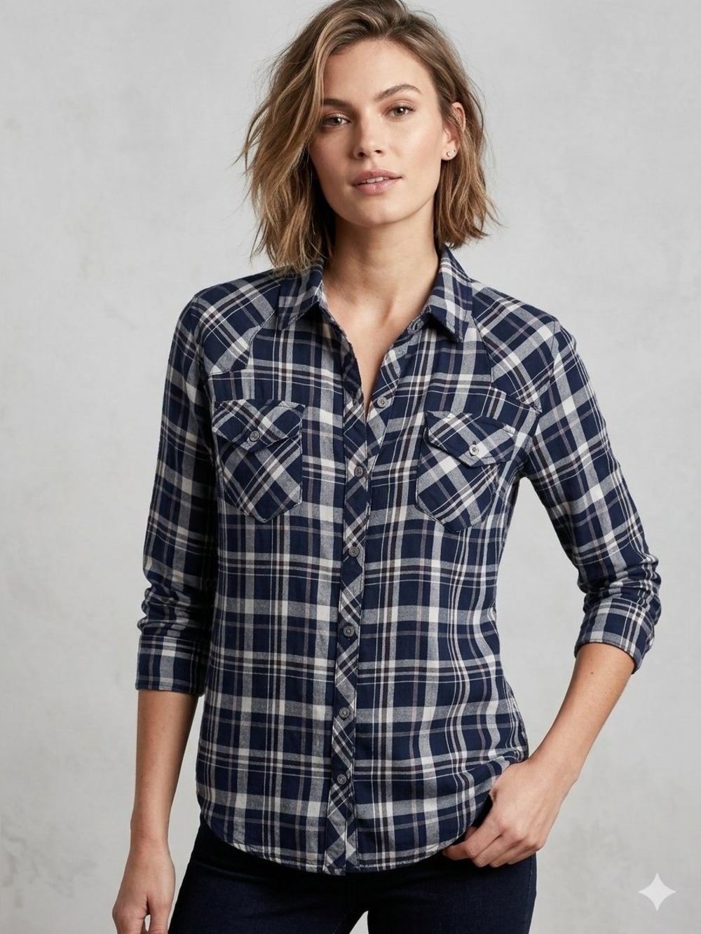 Rails • Classic Navy Plaid Button-Front Women's Shirt
